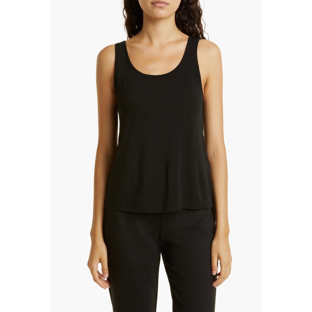 Eileen Fisher Women's Large Stretch Silk Jersey Scoop Neck Tank Top Black